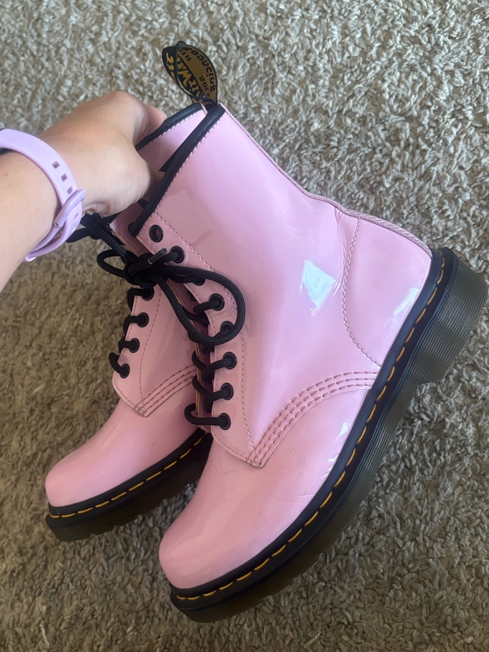 DOC DR. MARTENS Pink Patent Leather boots - Picture 3 of 5